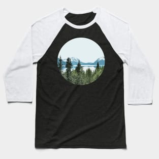 Snow Mountains Lake Trees Art Baseball T-Shirt